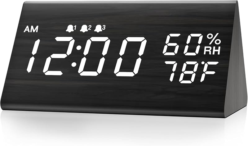 JALL Wooden Triangle Alarm Clock, Black